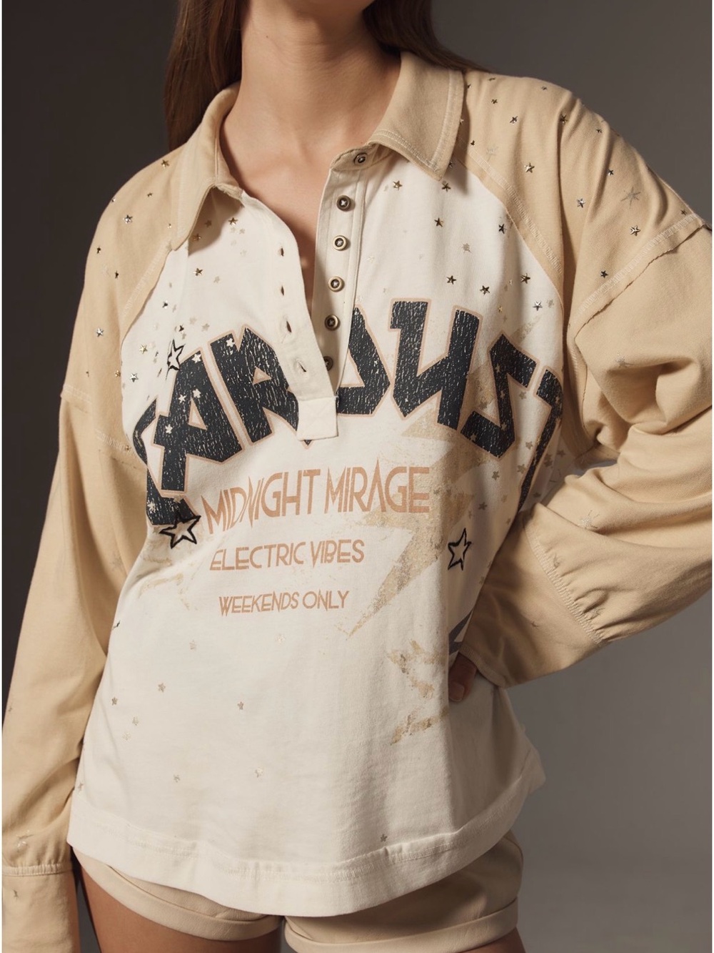 Anthropologie Pilcro Stardust Henley Long Sleeve Top